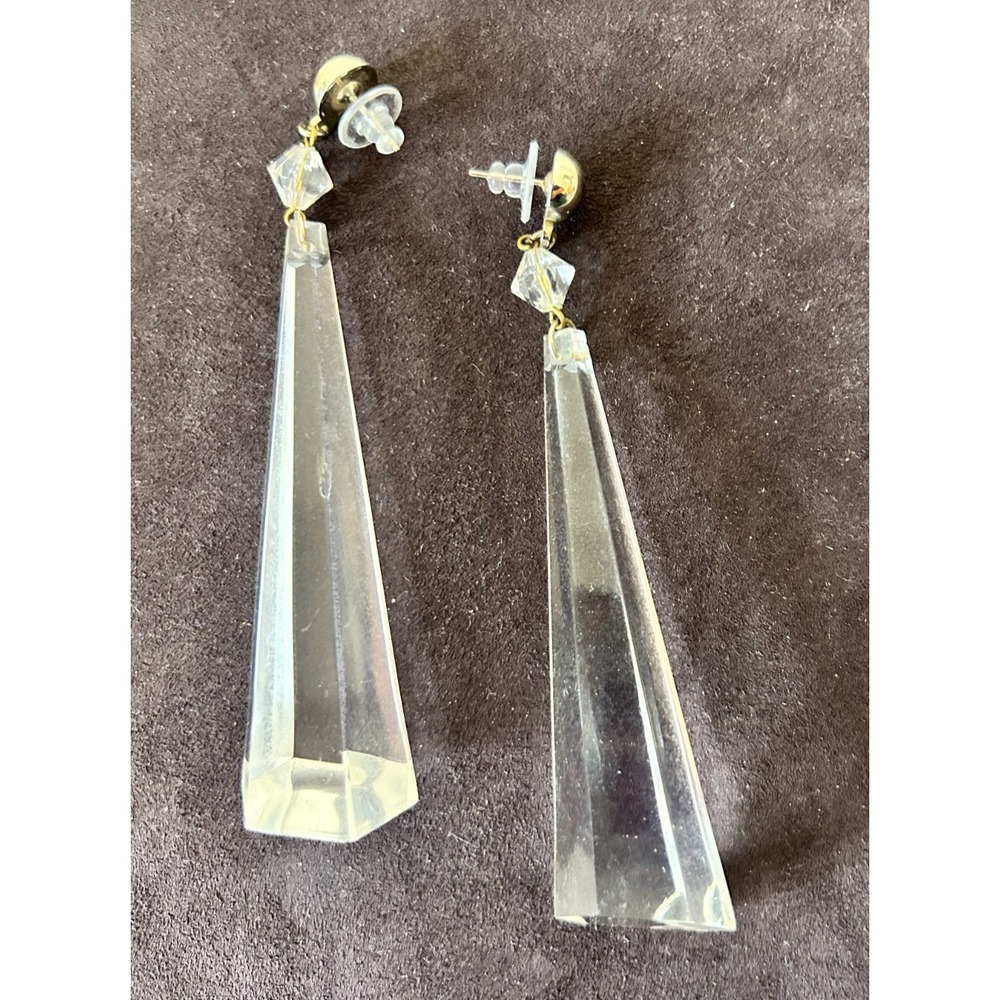 Vintage Clear Lucite Long Prism Dangle Earrings Art Deco MCM Read Description